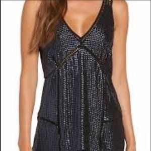 Trouve Navy Sequin with Sheer Black Blouse